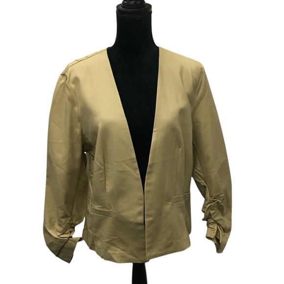 Ashley Stewart Tan Open Ruched Sleeve Cropped Jacket - Women’s 14 NWOT - Picture 8 of 13